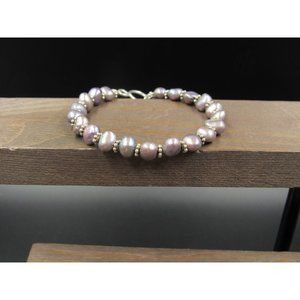 7" Sterling Silver Light And Dark Purple Pearls Bracelet Vintage Elegant